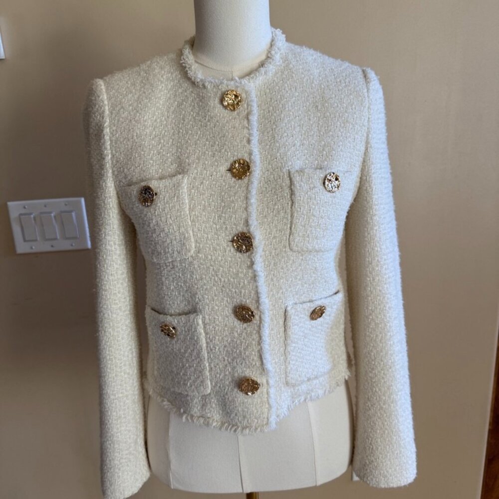 Mango Ivory Cropped Boucle Jacket, size S